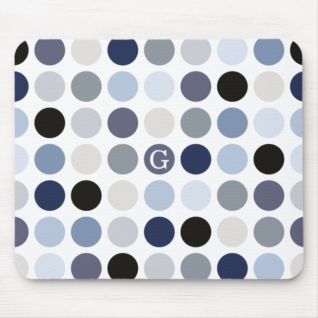 modern blue grey polka dots pattern monogram mouse mat (Front)