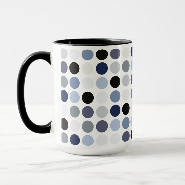 modern blue grey polka dots pattern monogram mug (Left)