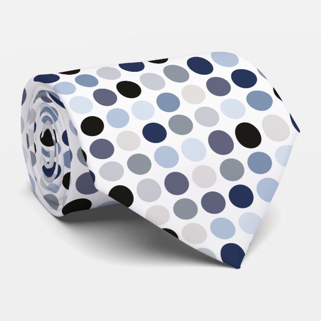 modern blue grey polka dots pattern monogram tie (Rolled)