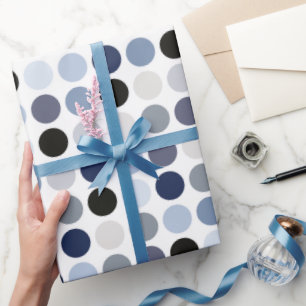 modern blue grey polka dots pattern monogram wrapping paper