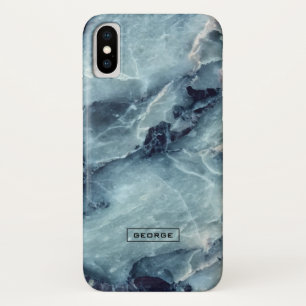 Modern blue-grey trendy faux marble texture iPhone x case