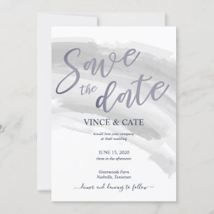 Modern Blue Grey Watercolor Splash Wedding Invitation