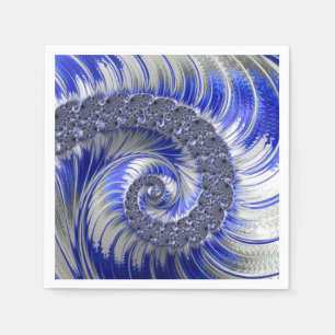 Modern Blue Grey White Spiral Fractal Napkin
