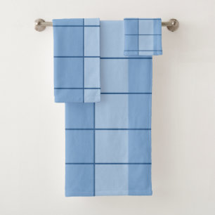 Modern Blue Grid Pattern Bath Towel Set