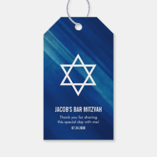 Modern Blue Grunge Bar Mitzvah Gift Tags