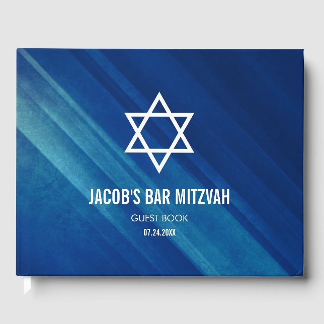 Modern Blue Grunge Bar Mitzvah Guest Book (Front)