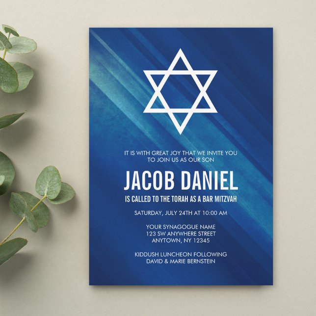 Modern Blue Grunge Bar Mitzvah Invitations (Creator Uploaded)
