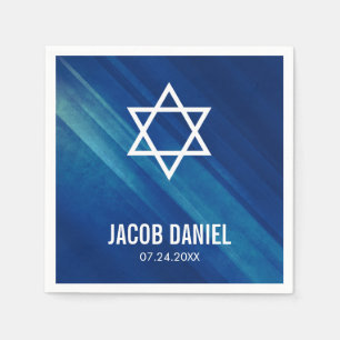 Modern Blue Grunge Bar Mitzvah Napkin