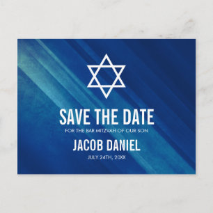 Modern Blue Grunge Bar Mitzvah Save the Date Announcement Postcard