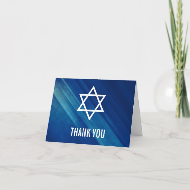 Modern Blue Grunge Bar Mitzvah Thank You (Front)
