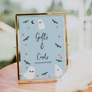 Modern Blue Halloween Baby Shower Sign