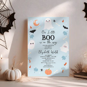 Modern Blue Halloween Little Boo Baby Shower  Invitation