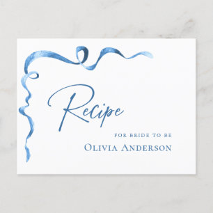 Modern Blue Hand Drawn Bow Bridal Shower Recipe Postcard