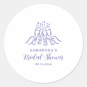 Modern Blue Hand Drawn Bridal Shower Classic Round Sticker