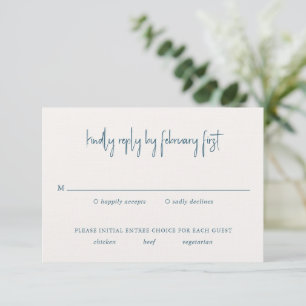 Modern Blue Handwritten Script Elegant Wedding RSVP Card