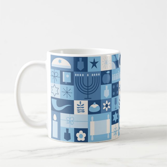 Modern Blue Hanukkah Symbols Mug (Left)