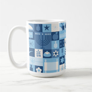 Modern Blue Hanukkah Symbols Mug