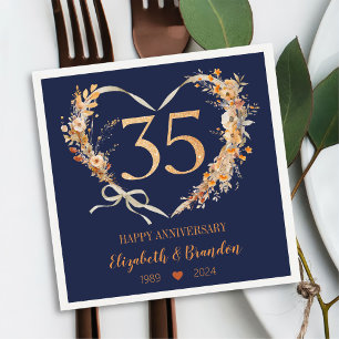 Modern Blue Happy 35th Anniversary Wedding Napkins
