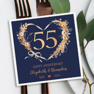 Modern Blue Happy 55th Anniversary Wedding Napkins