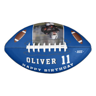 Modern Blue Happy Birthday Kids Photo American Football