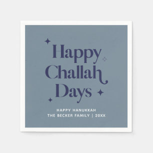 Modern Blue Happy Challah Days Hanukkah  Napkin