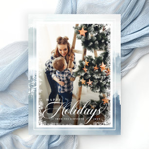 Modern Blue Happy Holidays Holiday Postcard