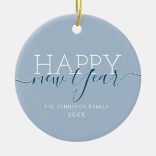 Modern blue Happy new Year Ceramic Tree Decoration