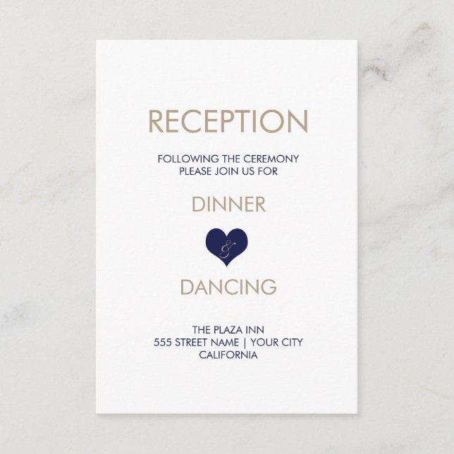 Modern Blue Heart and Stripe Reception Card (Front)