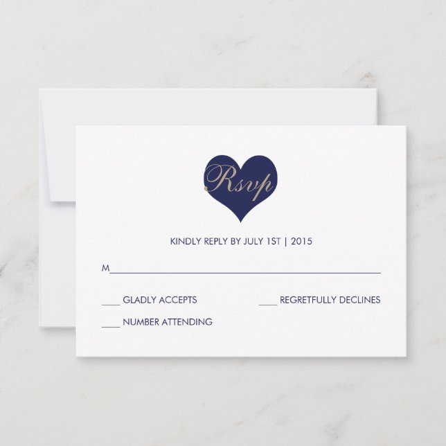 Modern Blue Heart and Stripe - RSVP Card (Front)