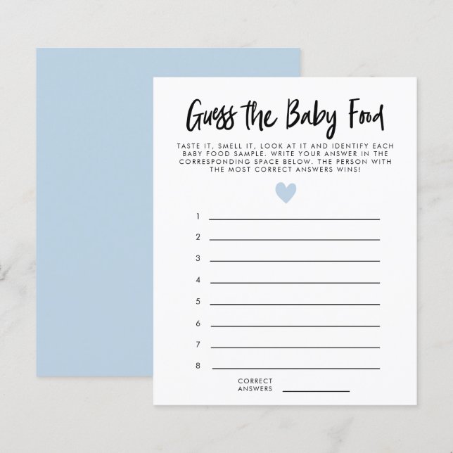 Modern Blue Heart Guess The Baby Food Shower Game (Front/Back)