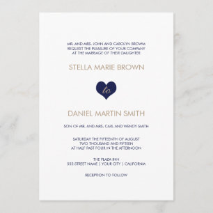 Modern Blue Heart Striped Back Wedding Invitation