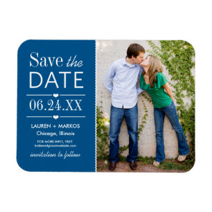 Modern Blue Hearts Wedding Photo Save the Date Magnet