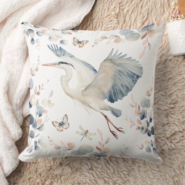 Modern Blue Heron Foliage Cushion (Blanket)