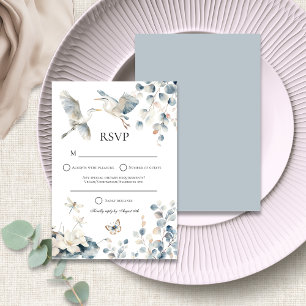 Modern Blue Heron Foliage Wedding RSVP Card