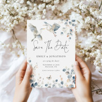 Modern Blue Heron Pastel Leaves Wedding