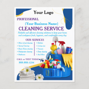 Modern Blue Home Cleaning Service Editable Flyer