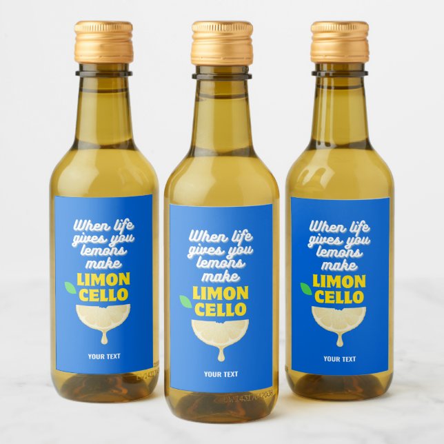 Modern Blue Homemade Lemons Party Limoncello  Wine Label (Bottles)