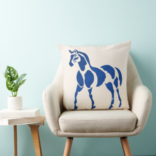 Modern Blue Horse Equestrian Home Decor Cushion