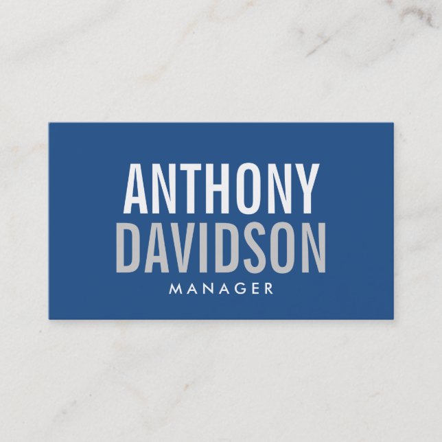 Modern Blue Huge Bold Text Business Card (Front)