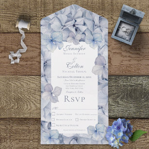 Modern Blue Hydrangea Blooms Dinner All In One Invitation