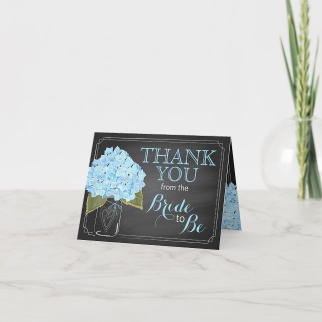 Modern Blue Hydrangea Chalkboard Thank You Card (Front)