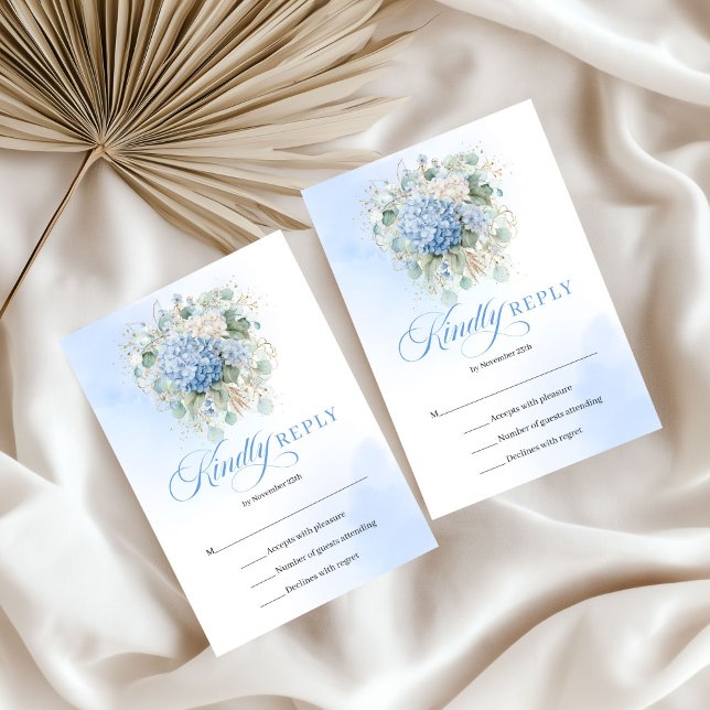 Modern Blue Hydrangea Eucalyptus Wedding RSVP (Modern Blue Hydrangea Eucalyptus Wedding RSVP)
