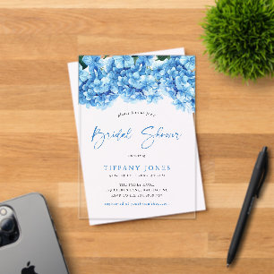 Modern Blue Hydrangea Floral Bridal Shower Acrylic Invitations