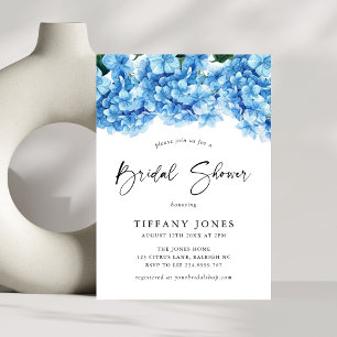 Modern Blue Hydrangea Floral Bridal Shower Invitation