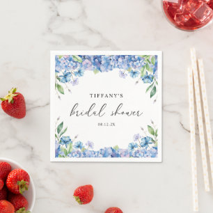 Modern Blue Hydrangea Floral Bridal Shower Napkin