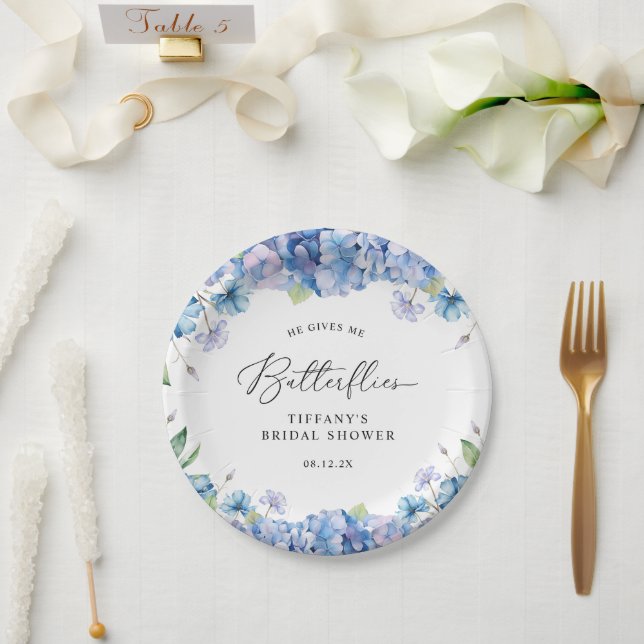 Modern Blue Hydrangea Floral Bridal Shower Paper Plate (Wedding)