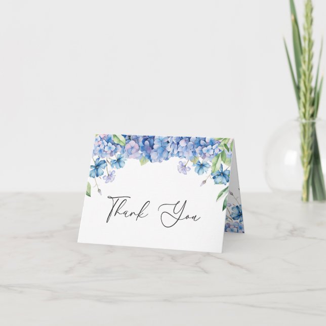 Modern Blue Hydrangea Floral Bridal Shower Thank You Card (Front)