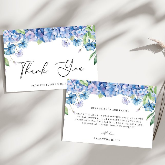 Modern Blue Hydrangea Floral Bridal Shower Thank You Card (Creator Uploaded)