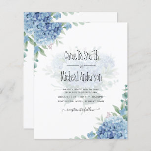 Modern Blue Hydrangea Floral Wedding Invitation