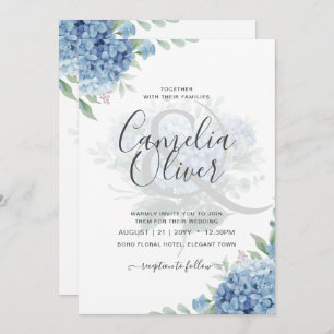 Modern Blue Hydrangea Floral Wedding Invitation